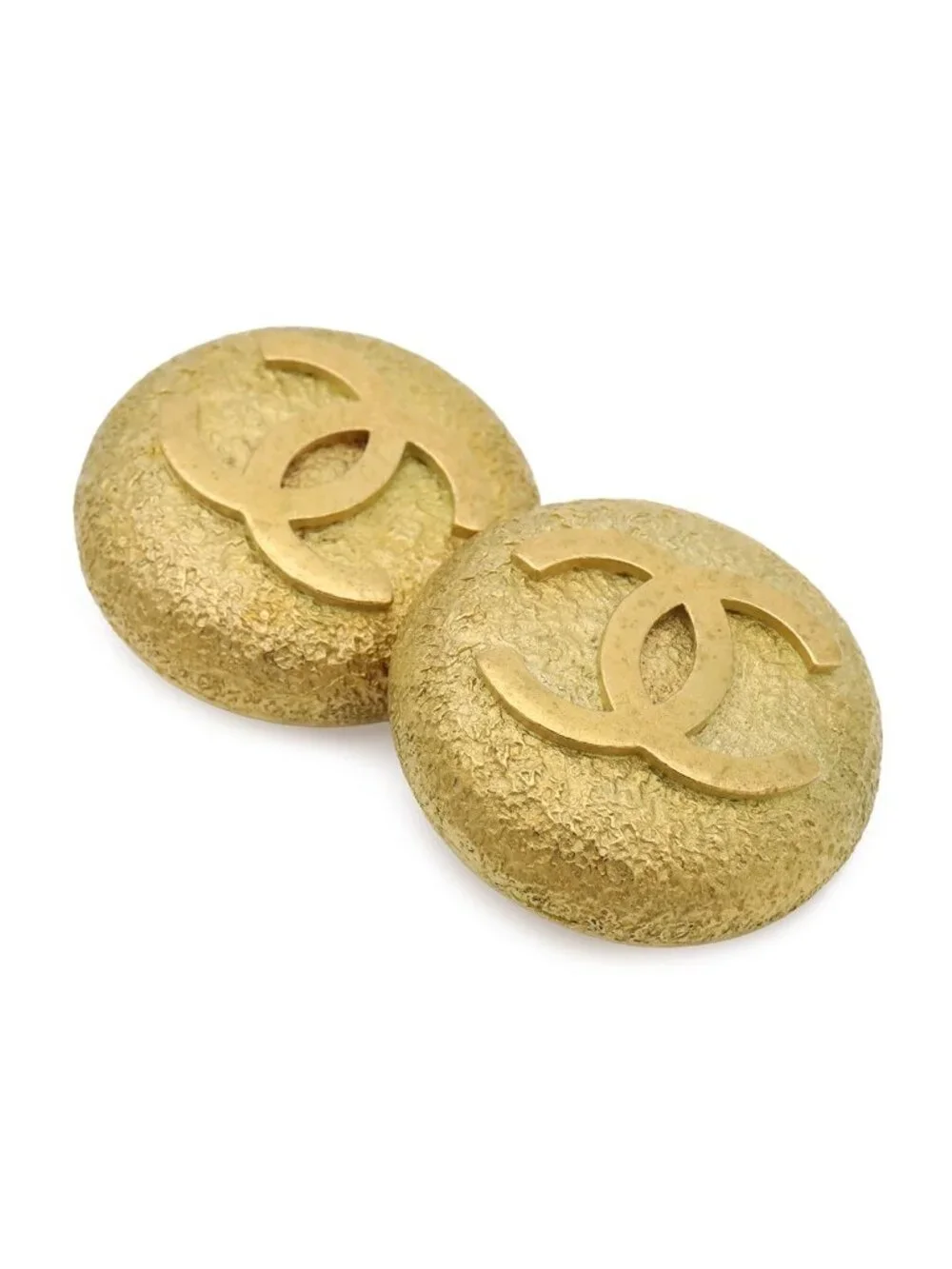 Chanel 95P CC Logo Button Round Earrings Vintage Gold Plated